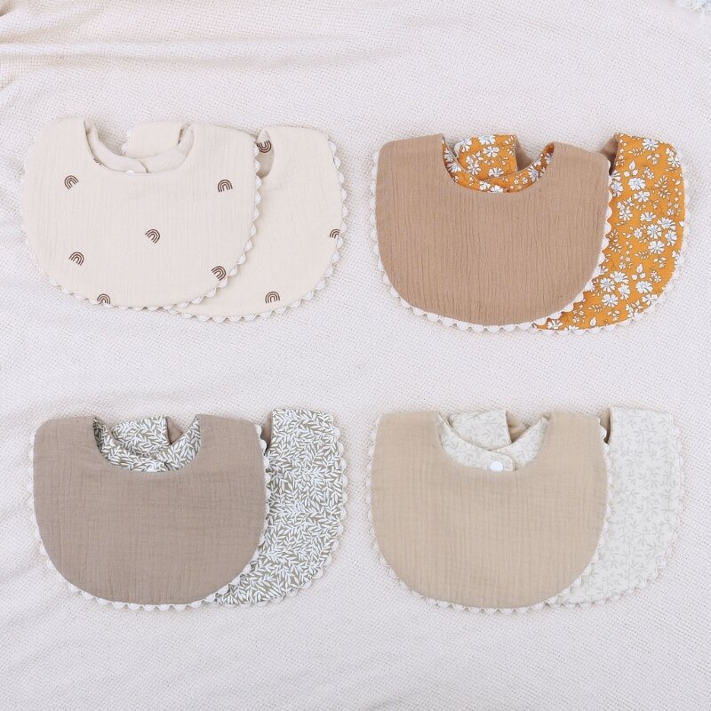 Reversible Baby Bibs Newborn Cotton Feeding Saliva Towel Burp Cloth Skin-Friendly Infant Unisex Nursing Supply