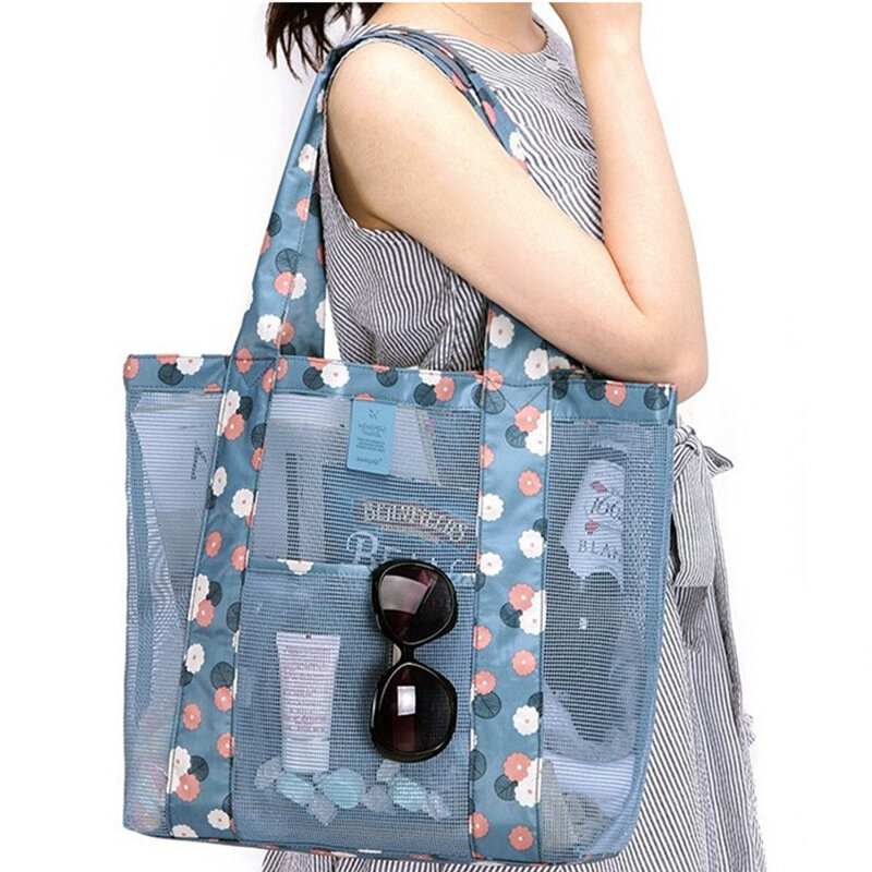 Outdoor Travel Beach Net Bag Shoulder Big Capacity Beach Bag Clothes Storage Bag Clear Bags for Women Transparent Bags