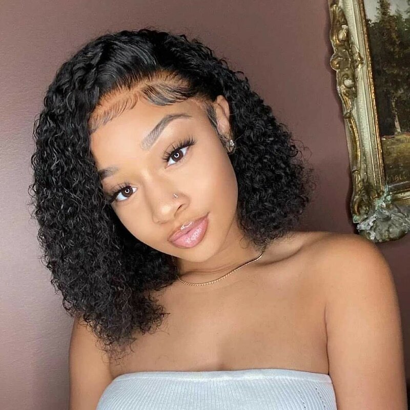 13x6 13x4 Kinky Curly Bob Wig With Curly Baby Hair Pre plucked Brazilian Deep Curly Short Bob Wig Human Hair Wig For Black Women