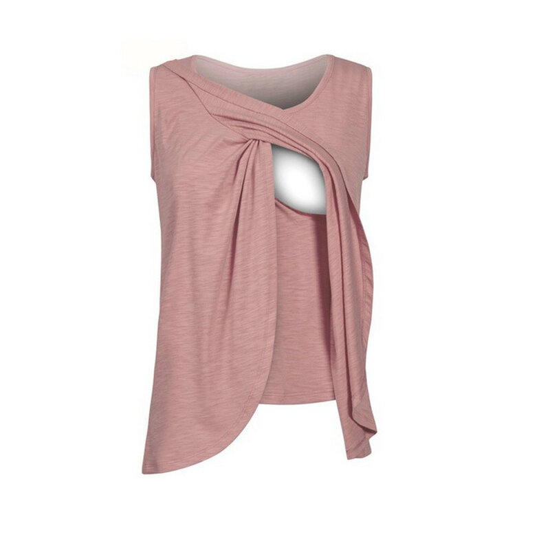 Camiseta de maternidad para mujer embarazada, camisetas de manga corta con botones laterales y cuello redondo, Tops de lactancia de Color sólido para amamantar