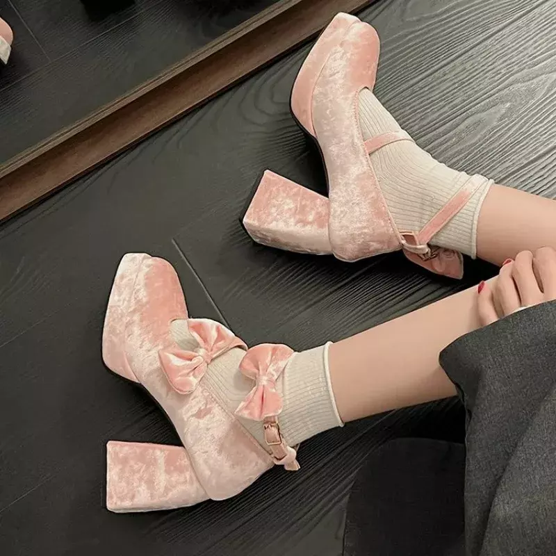 New Sweet Vintage Mary Janes Shoes Women Star Buckle Lolita Kawaii Platform Shoes Female Bow-knot Cute Designer Shoes