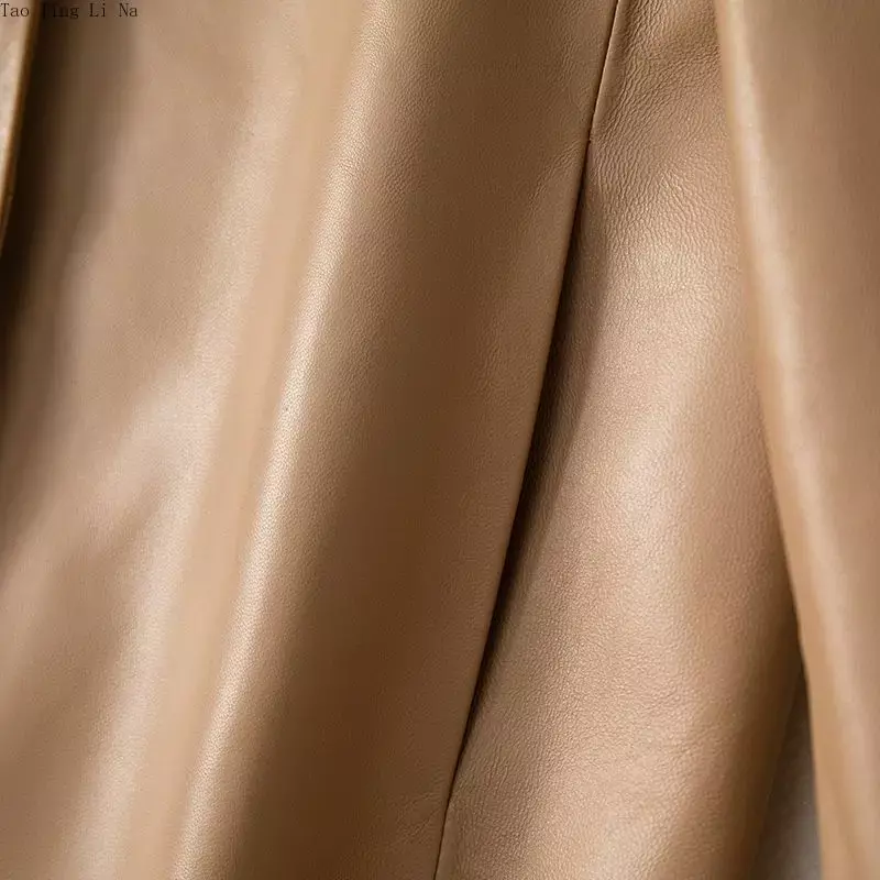 2023 cappotto in vera pelle di pecora da donna giacca in vera pelle di media lunghezza con scollo a v alla moda H33