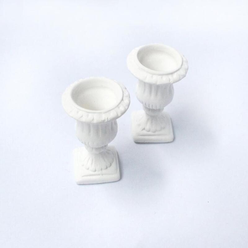 2pcs 1/12 Scale White Flower Pots Miniatures Dollhouse Garden Decoration