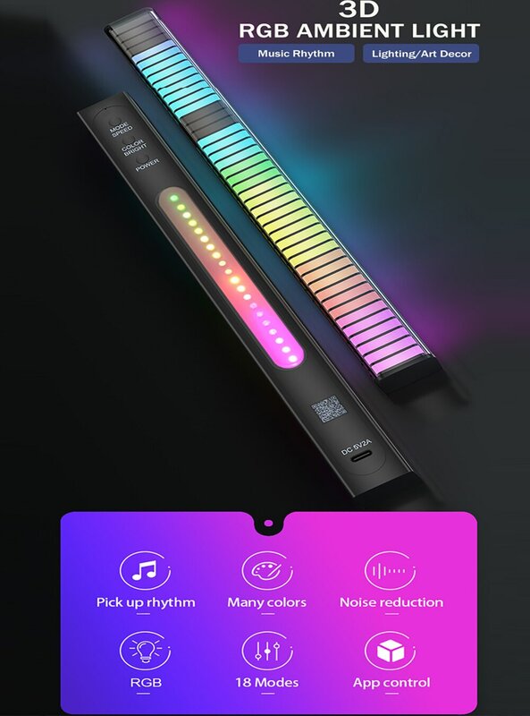RGB-подсветка для смарт-приемника, двусторонняя лампа 3D с управлением через приложение, музыкальный ритм, подсветка для автомобиля, игрового ТВ