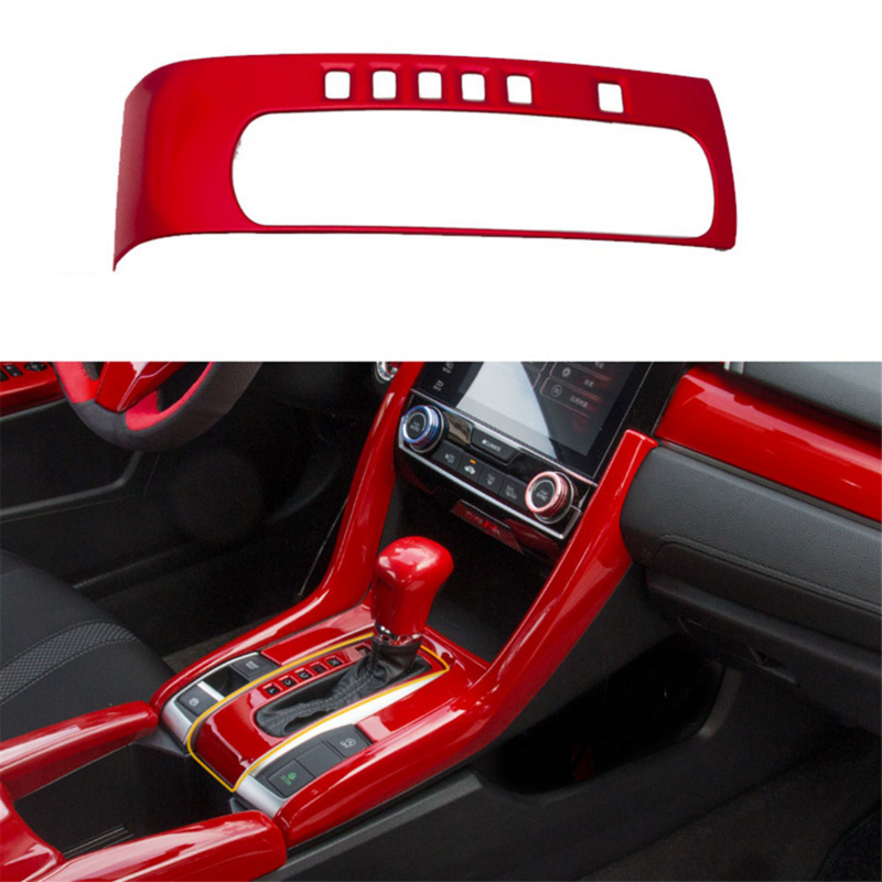 Kotak Gear Shift Interior merah, Trim cetakan Panel untuk Honda Civic 2016-2021
