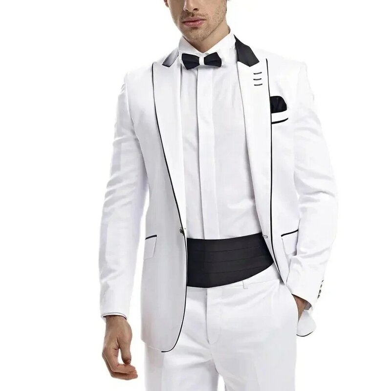 Setelan pakaian pernikahan pria jaket putih celana dua bagian Trajes Elegante Para Hombres Slim Fit kostum maskulin