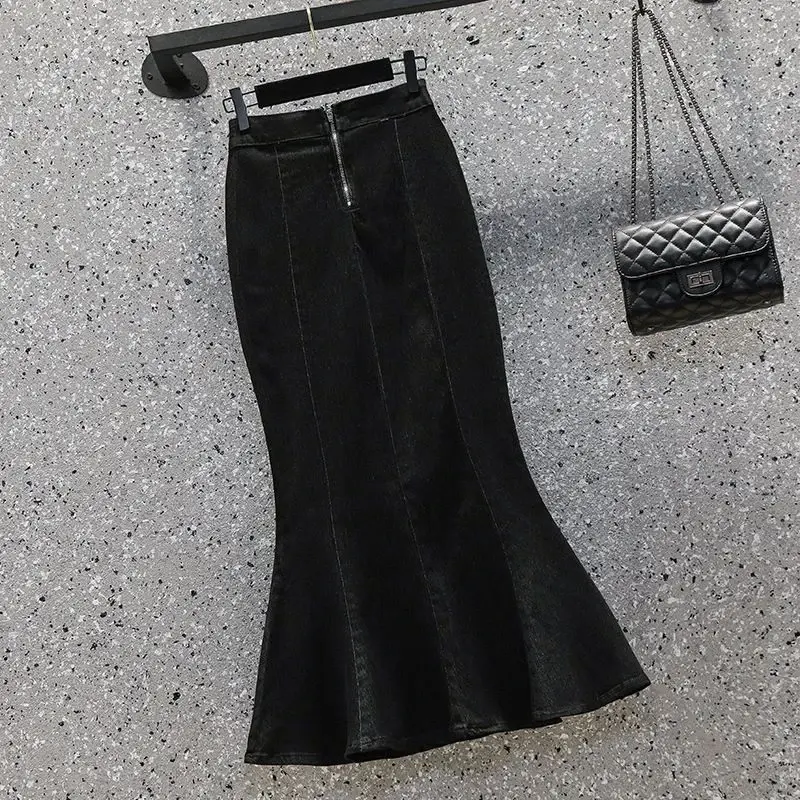 Женская джинсовая юбка-русалка, юбка средней длины с завышенной талией, облегающая юбка в уличном стиле, лето 2024