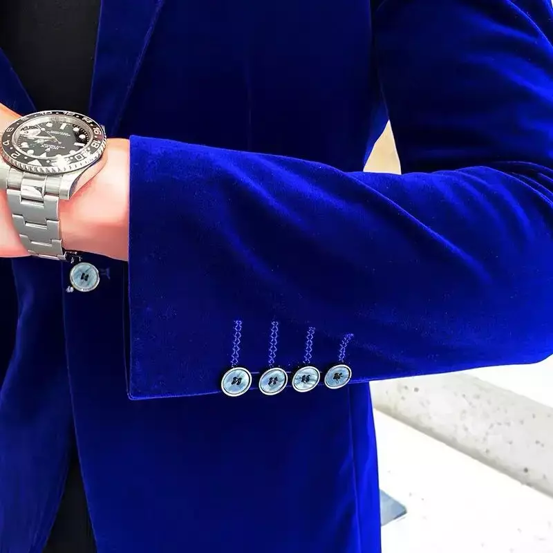 Jaqueta masculina de veludo de manga comprida, blazer slim fit, vestido formal de clube de negócios, moda de alta qualidade, outono, 2023