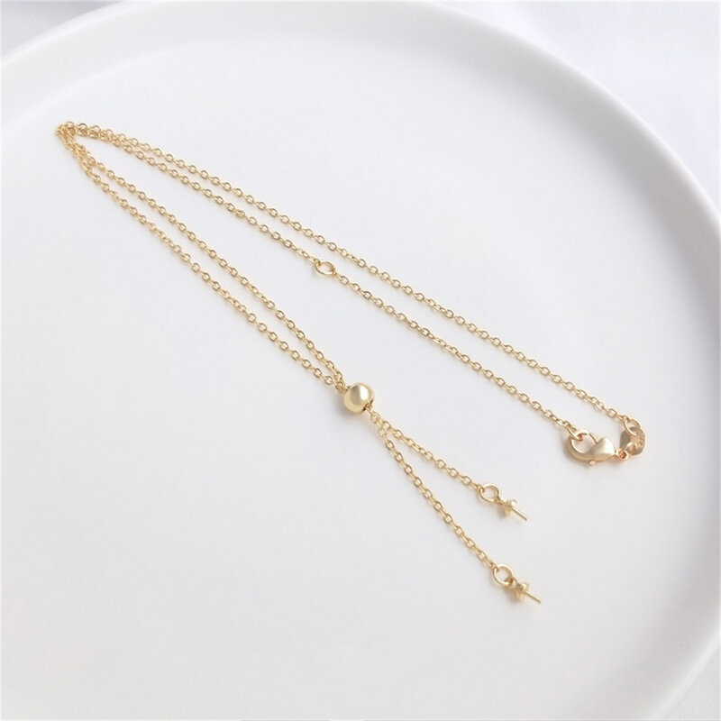 14 Karat Gold umwickelt mit Klebe perlen verstellbar doppelt hängend halbes Loch Perle hohl Anhänger Halskette DIY minimalist isch b758