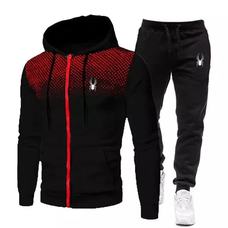 Men's Tracksuit Hooded Zipper Jacket + Sweatpants Outfits Fashion 2 Piece Sets Autumn and Winter Male Workout Jogging Sports