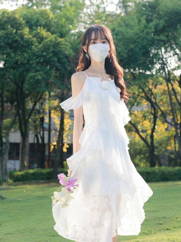 Vestido de Hada de gasa de verano coreano para mujer, vestido Midi de fiesta Elegante, sólido, informal, dulce, moda coreana, ropa rosa