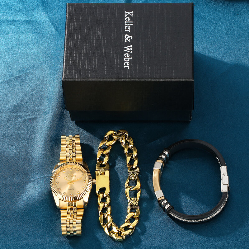 นาฬิกาควอตซ์ผู้ชายหรูหราสแตนเลสสตีล Minimalist นาฬิกาข้อมือผู้ชายแฟชั่นสร้อยข้อมือชุดของขวัญสำหรับแฟน Relogio Masculino