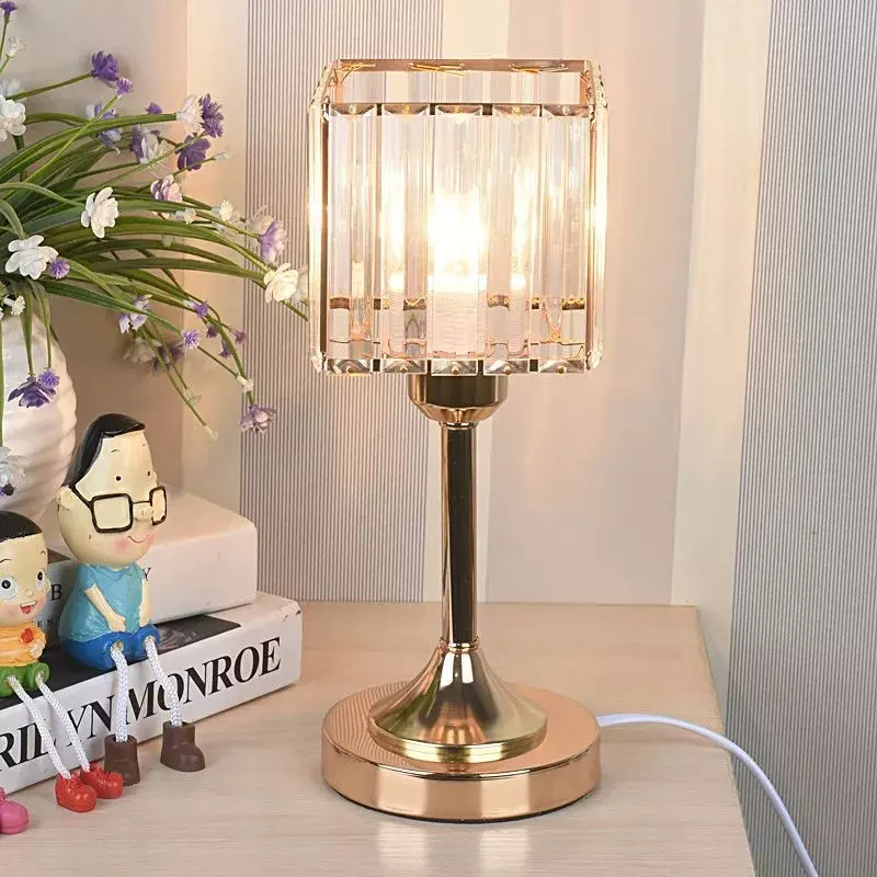 Retro Luxury Crystal Table Lamp Dimmable Touch Button Switch Bedroom Living Room Decoration  Atmosphere Light Coffee Bar Hotel