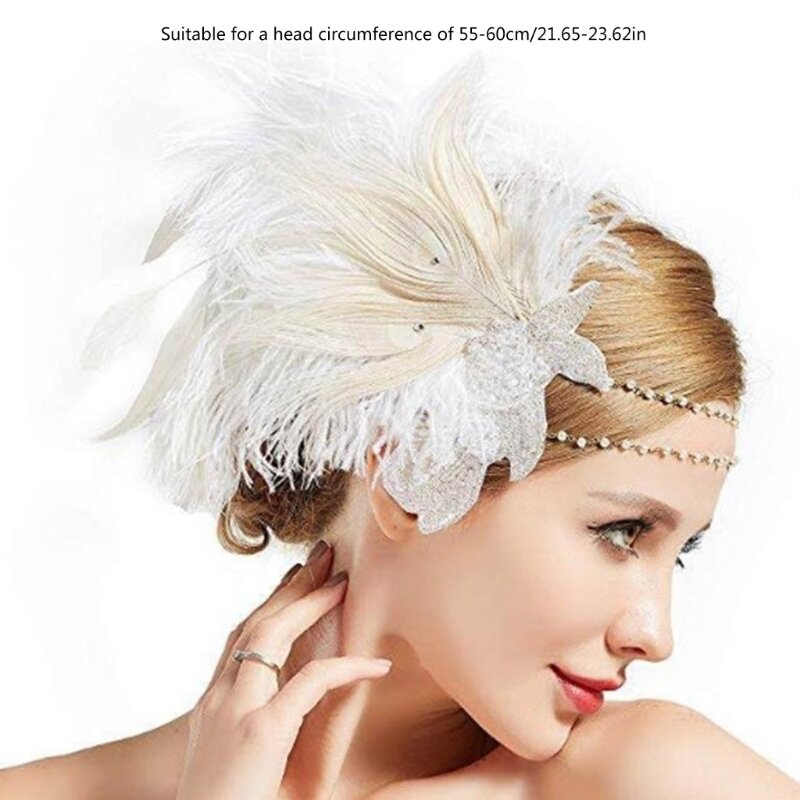 Feather Headband Cocktails Blingbling Headwear for Girl Party Hair Headwear Roaring 1920s Flapper Headbands
