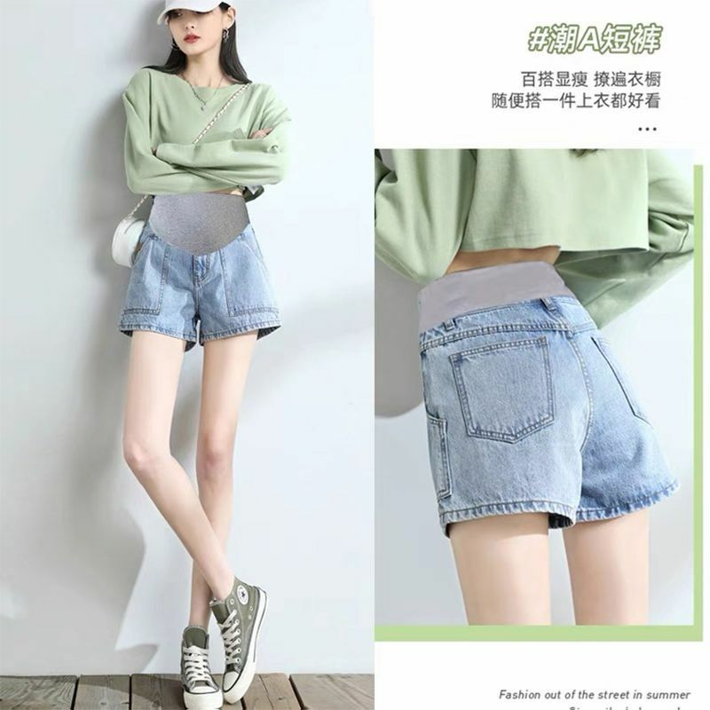 Shorts jeans soltos para maternidade, novo, versão coreana, para o verão