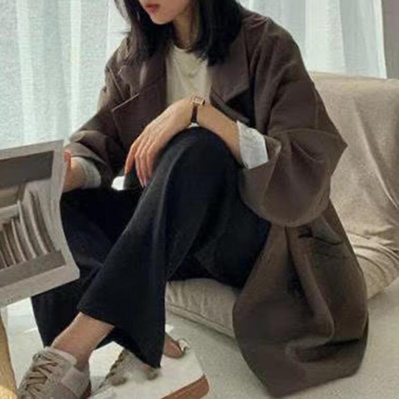 Women Fall Spring Coat Stylish Women's Double-breasted Coat British Formal Business Style with Lapel Pockets for Fall Spring