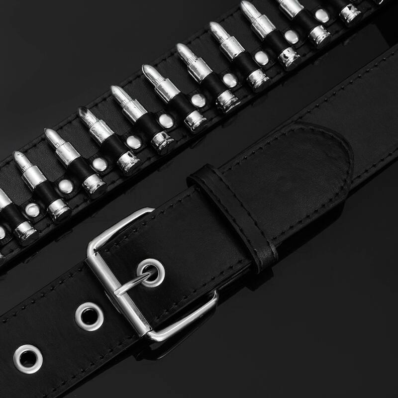 Cinturón de cuero Punk Bullets para hombre y mujer, correa de cintura larga con remache, hebilla de Pin de motocicleta, de lujo, 105cm-130cm