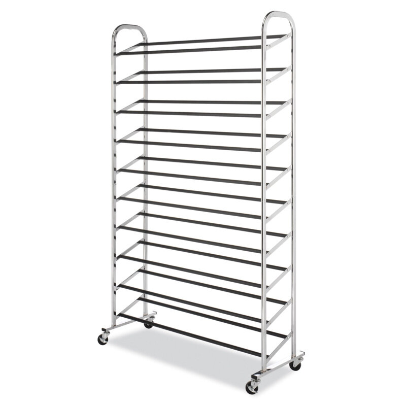 Whitmor 50-Pair 10-Tier Metal Shoe Tower with Wheels Chrome