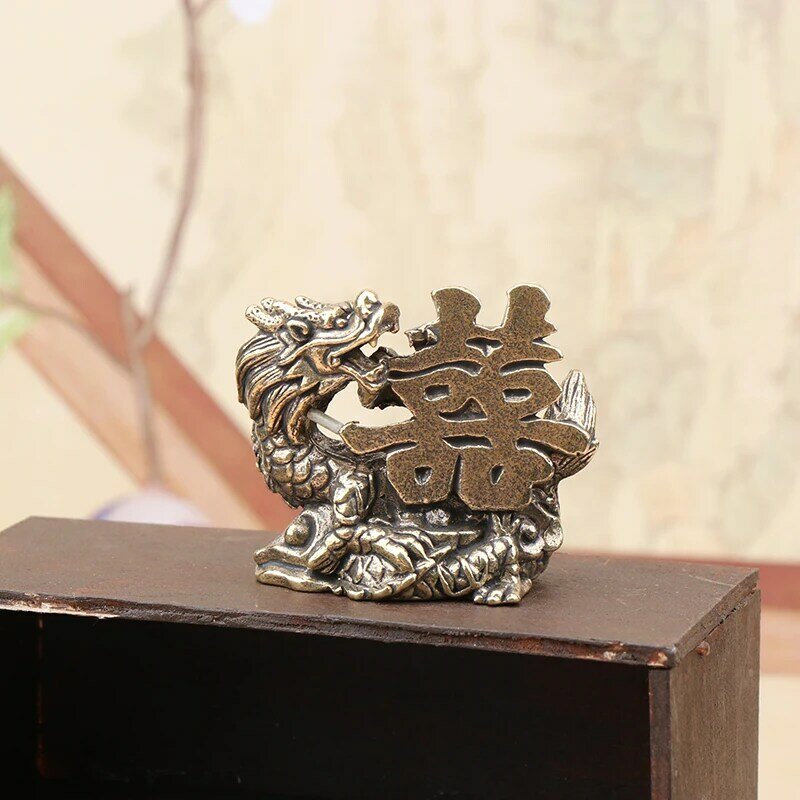 Statue de dragon Qilin en laiton de style chinois, figurine pour la richesse, la prospérité, la chance, les ornements vintage Fengshui, la décoration de la maison, 1PC
