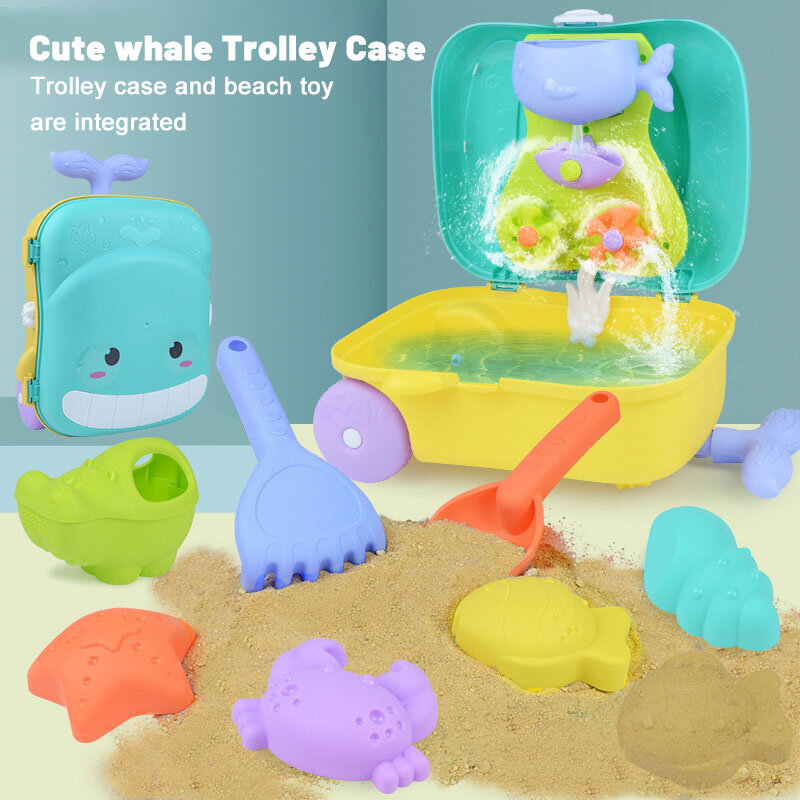 Zestaw zabawek plażowych dla dzieci Wieloryb walizka na kółkach letnia łopata do piasku zewnętrzna zabawka wodna