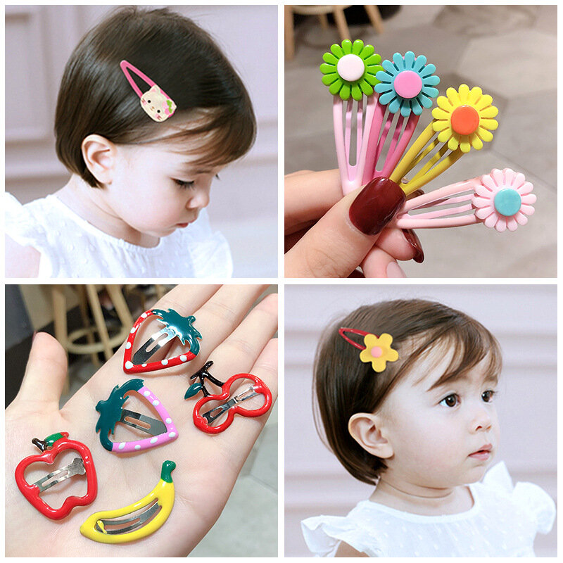 10 pçs do bebê acessórios de cabelo dos desenhos animados clipe de cabelo doce cor barrette estilo coreano hairclips headdress crianças bonito hairpins para meninas