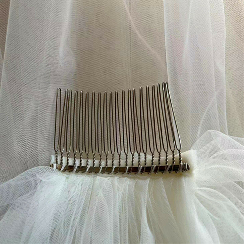 Foto asli applique renda panjang kerudung pernikahan putih gading Katedral 1 lapisan kerudung pengantin 3.5 meter Aksesori kerudung pernikahan