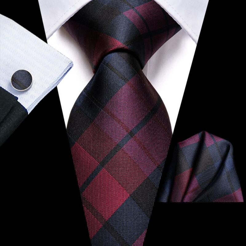 Hi-tie designer geruite blauwe rode zijden trouwstropdas voor heren handgemaakte manchetknoop cadeau heren stropdas mode zakelijk feest dropshiping