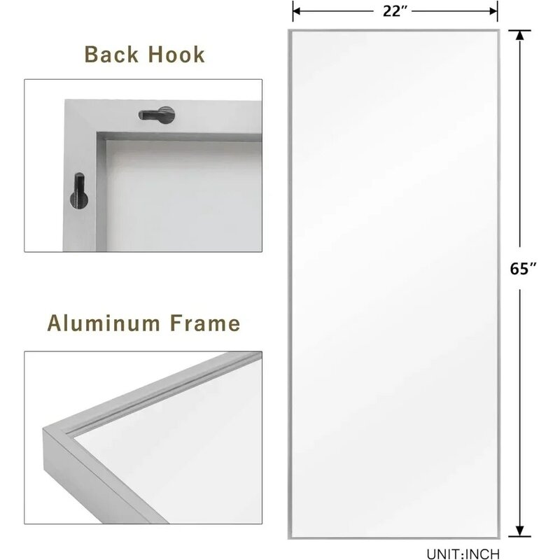 Full Length Wall 65" X 22" Sliver Aluminum Alloy Frame Full Body Mirror Floor Mirror for Living Room Freight Free Furniture Home