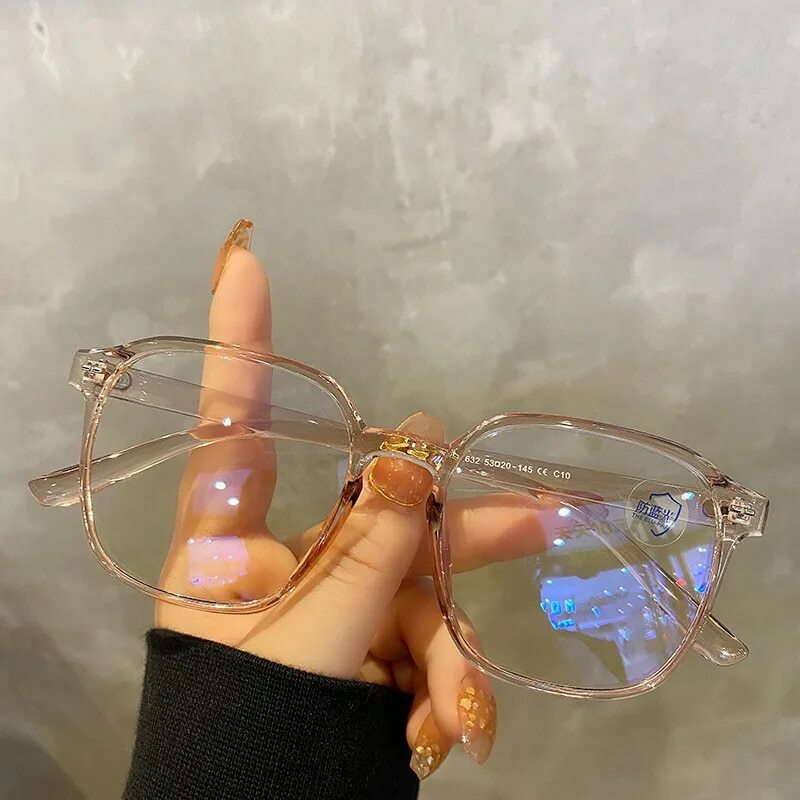 Bingkai Poligon Persegi Kacamata Polos Kacamata Membran Biru Semua Dapat Cocok Pria Wanita Mode Kacamata Lensa Kacamata Pemblokiran
