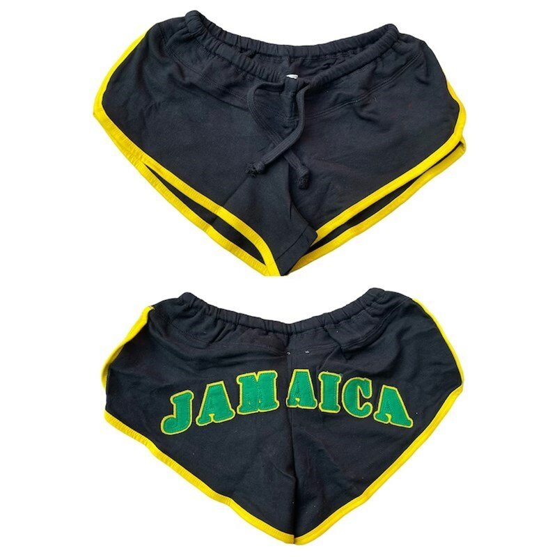 Y2K celana pendek bordir wanita, celana panjang olahraga elastis longgar kasual F Korea motif tulisan Jamaika