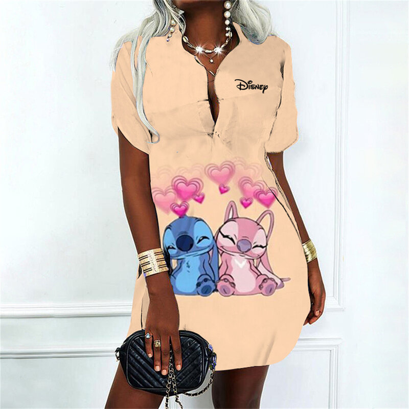 Fall 2024 thin-sleeved Disney print blouse, casual dress 2024 new design Mitch lapel print blouse