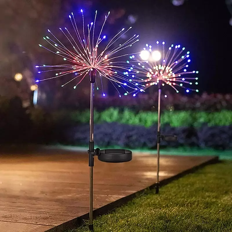 LED Solar Fireworks Lights, Waterproof Floor Lights, Paisagens do jardim, Lâmpadas de gramado ao ar livre, Decorações de Natal Lâmpadas