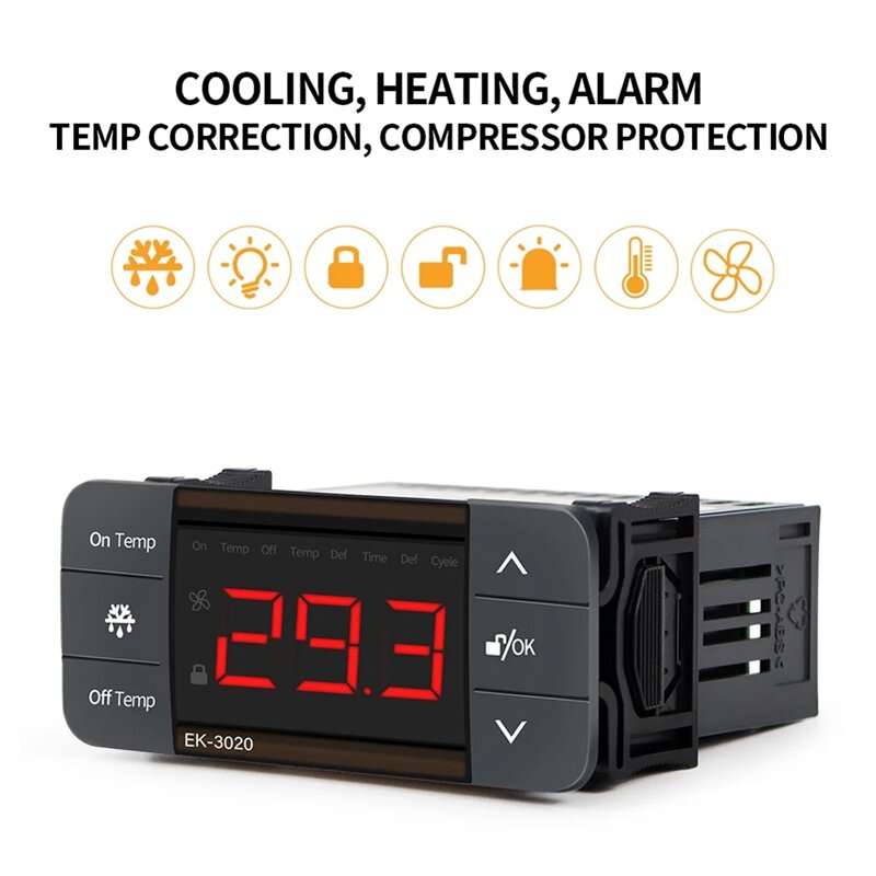 Controlador de temperatura Digital para refrigerador, interruptor de calor frío de 220V, Sensor de termostato de descongelación de refrigeración al por menor