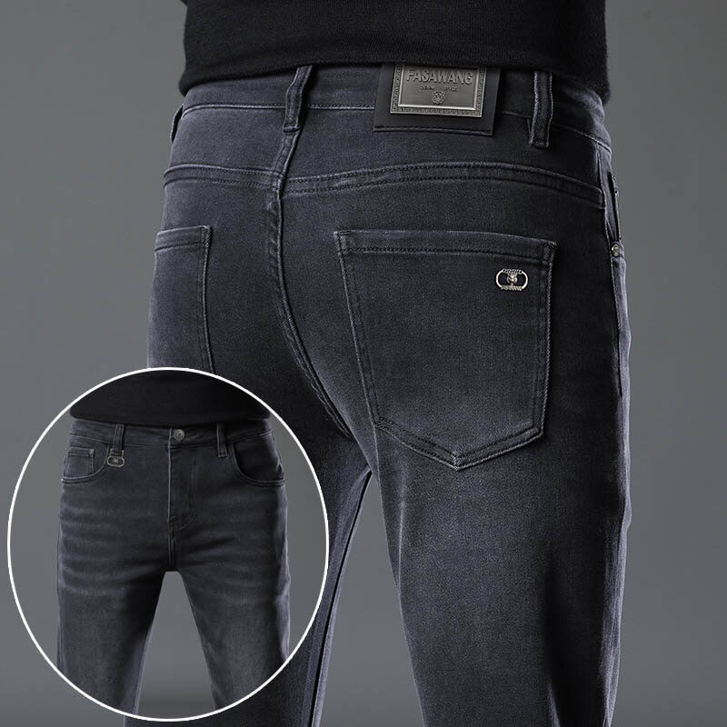 Pantalones vaqueros grises antiadherentes para hombre, pantalones elásticos, ajustados, sencillos, de alta calidad, a la moda, 2024