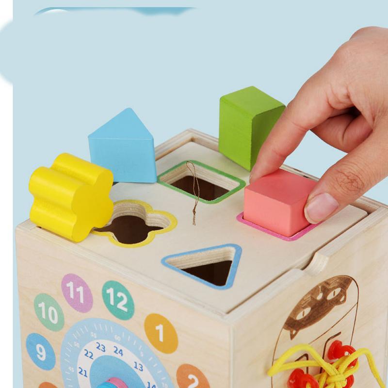 子供のための木製アクティビティキューブ、教育玩具の並べ替え、木製の遊び、8 in1、1〜3歳の子供のための用品
