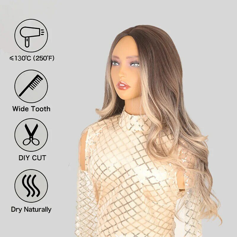 SNQP  70cm Center-parted Curly Hair Long Wig New Stylish Hair Wig for Women Daily Cosplay Party Heat Resistant Natural Looking