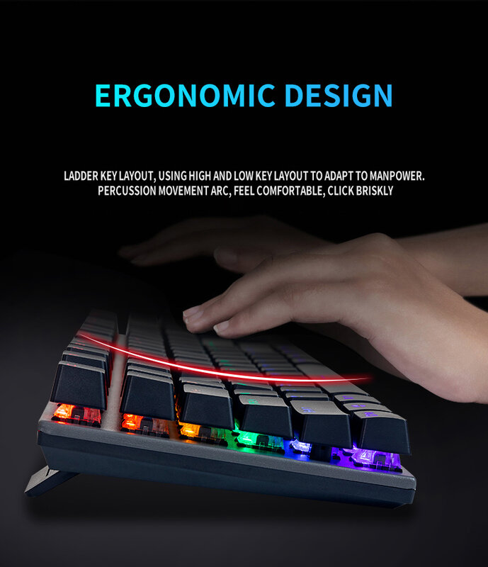 Gaming Mechanical Keyboard USB Wired 104 Keys Anti-Ghosting LED Backlit RGB  For Tablet  Desktop