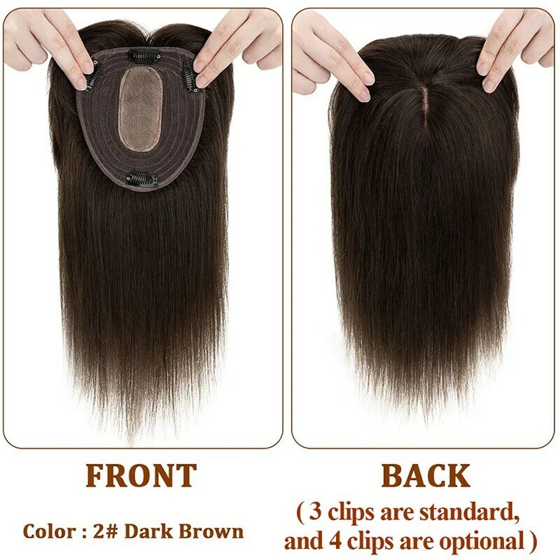 Top Base Topper de seda para mulheres, Clip In, cabelo humano real, Toupper Hairpiece, extensões para mulheres, 12x13cm