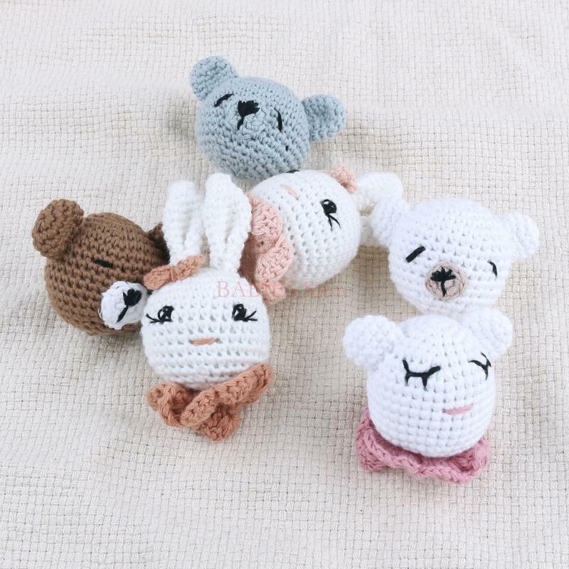 C9GB Crochet Bead Bunny Heads Loose Beads for Infant Teether Anti-Drop Pacifier Chain DIY Rattle Accessory Baby Teething Toy