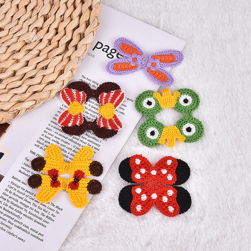 Pegatinas de tela bordadas de animales de dibujos animados para niños, 5 piezas de lana tejida, accesorios de parche para bolso de zapatos