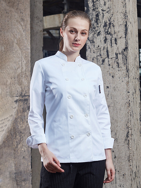 Camisa blanca de Chef para Hotel, chaqueta de cocina para restaurante, uniforme de cocinero, barbacoa, panadería, camarero, monos de doble botonadura