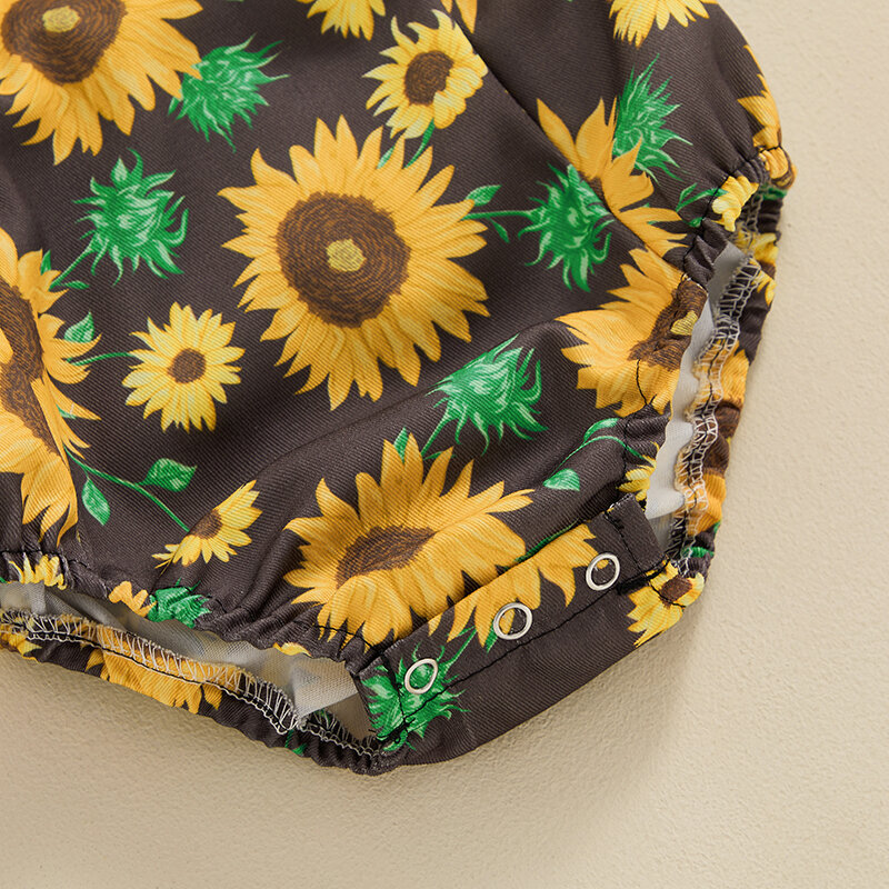 Lioraitiin Set pakaian bayi perempuan, atasan lengan pendek berusuk cetak bunga matahari bisa disesuaikan Musim Panas 2024-04-03