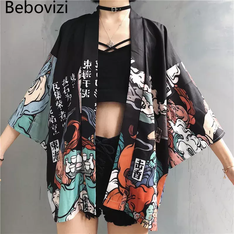 2021 سترة المرأة اليابانية كيمونو تأثيري قميص بلوزة للنساء خمر اليابانية يوكاتا الإناث الصيف رداء الشاطئ الملابس