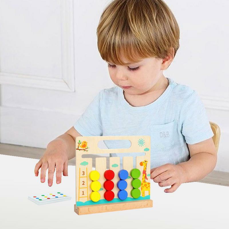 Clasificador de formas y colores Montessori de madera de doble cara, juego en movimiento de 4 colores, juego interactivo de Color a juego para preescolar