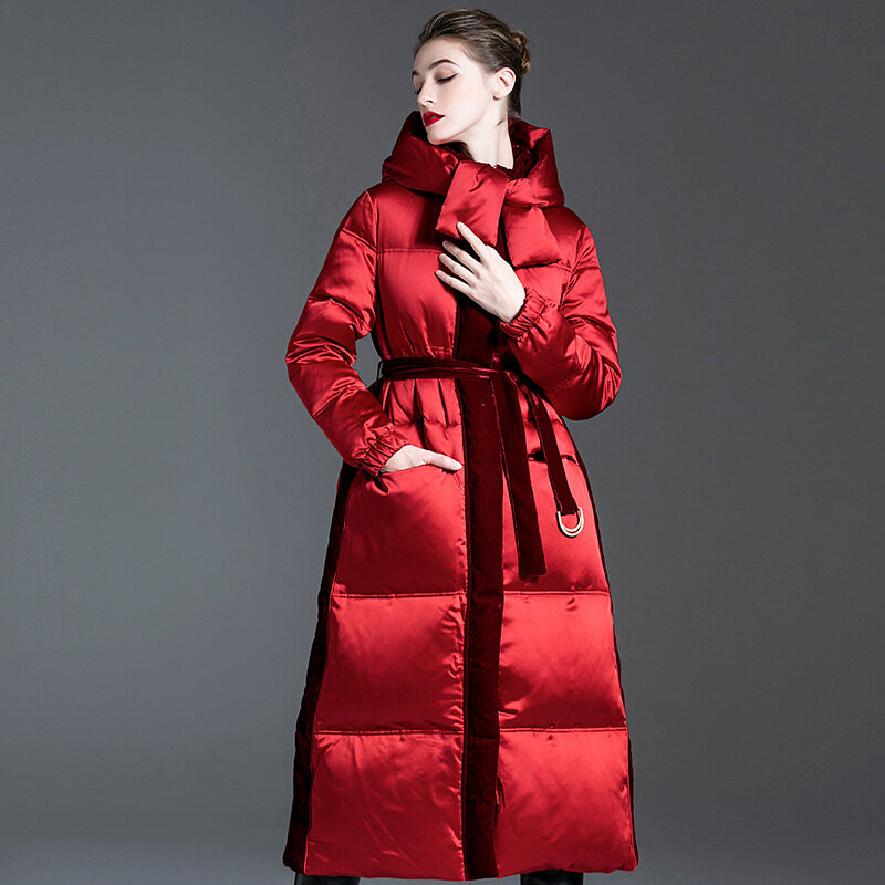 Abrigo largo con capucha para mujer, abrigo de plumón de pato blanco, ropa de nieve cálida, moda de invierno, 2023