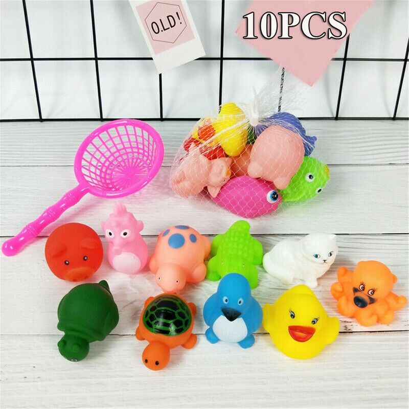 10PCS Bonito Engraçado Clássico Brinquedo Conjunto de Brinquedos de Água Brinquedos Do Banho Do Bebê Pato De Borracha Banho Suprimentos Acessórios De Natação
