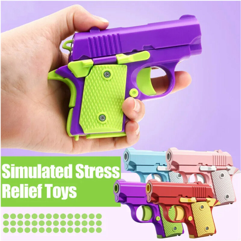 Pistola de gravedad 3D para niños y adultos, minipistola de salto recto, modelo antiestrés, juguetes Fidget, tarjeta de empuje, juguete para aliviar el estrés