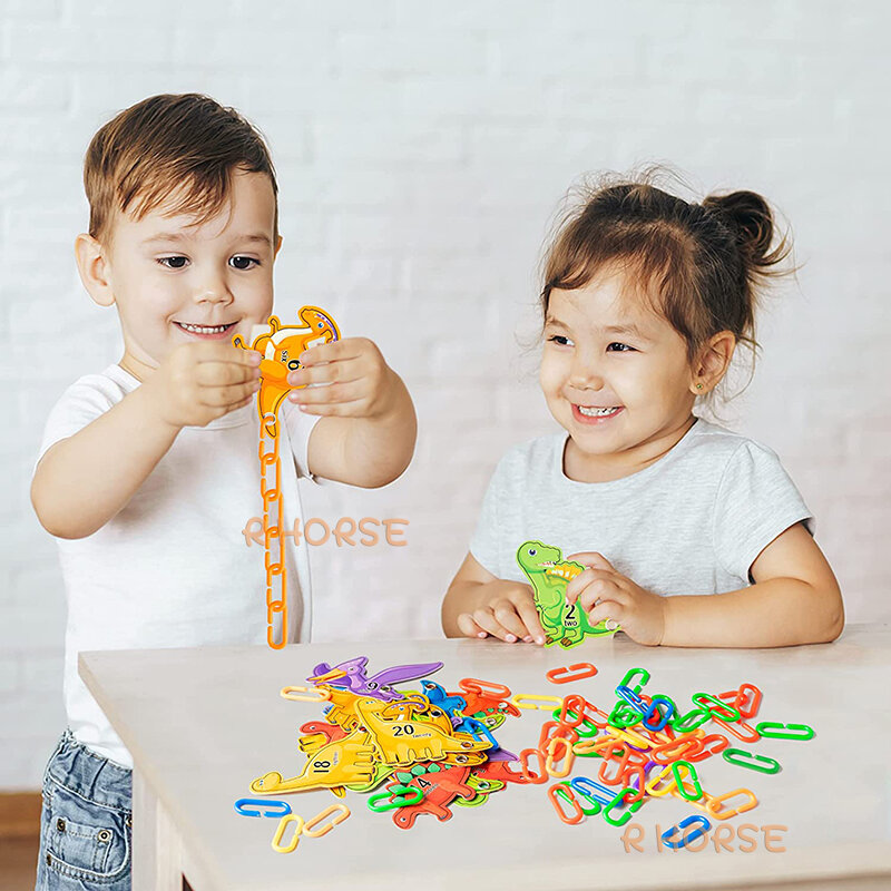 260Pcs Dinosaur Links C-Clips Hooks Chain with Cards for Kids Sensory Toys Motor Training Teaching Aids Preschool Early Learning