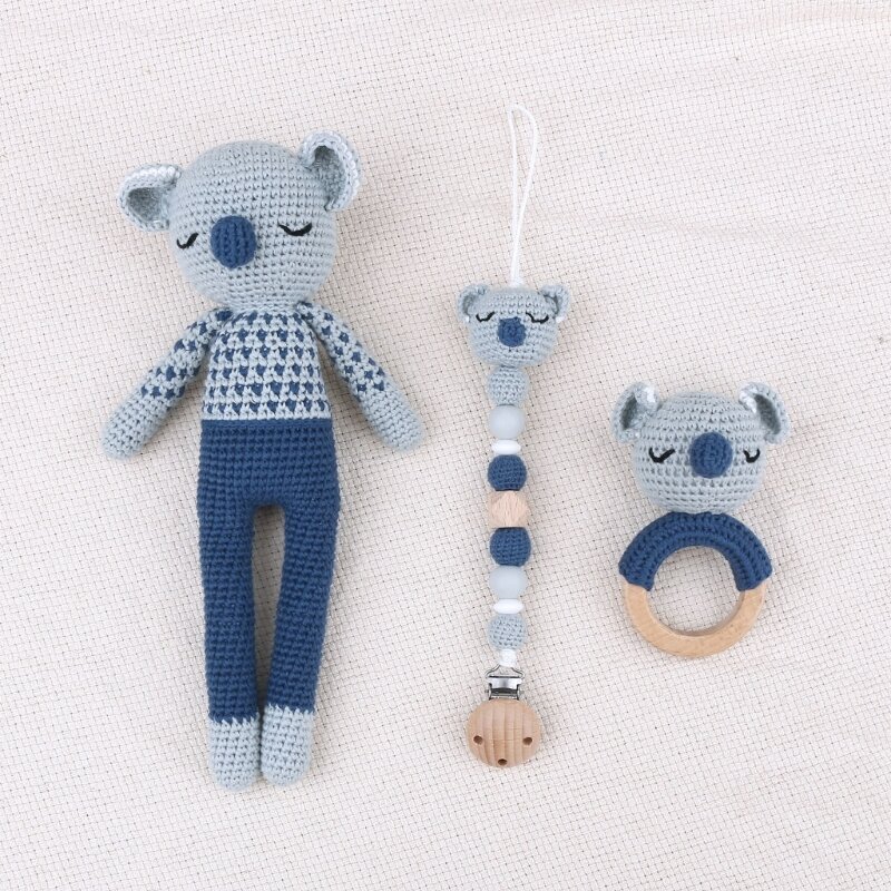 3 個幼児かぎ針編み人形おしゃぶりクリップガラガラおしゃぶりおもちゃ新生児シャワーギフト