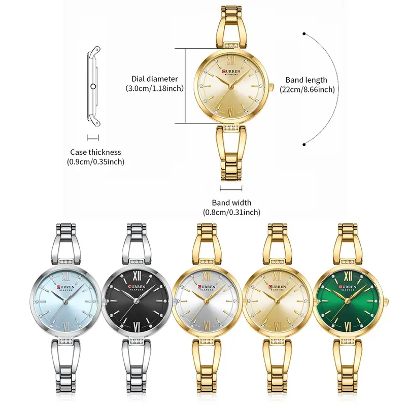 CURREN 럭셔리 엘레강스 여성용 시계, 반짝이는 라인스톤, 심플 쿼츠, 스테인레스 스틸 팔찌, 손목시계